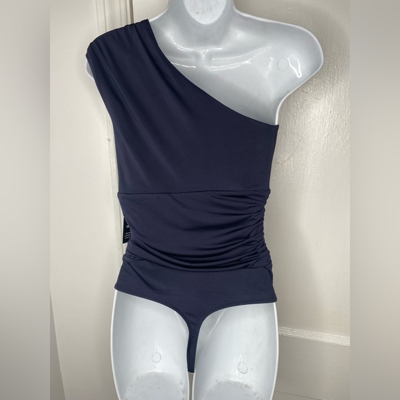 EXPRESS NWT Body Contour Compression One-Shoulder Navy Bodysuit. - Picture 5 of 8